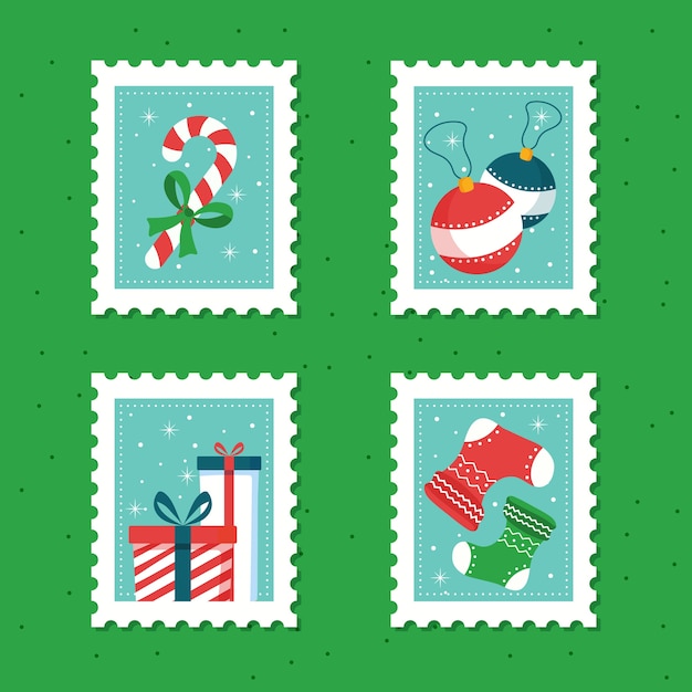 Free vector hand drawn christmas stamp collection