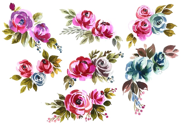 Бесплатное векторное изображение Ручной обращается цветочный набор акварельный дизайн