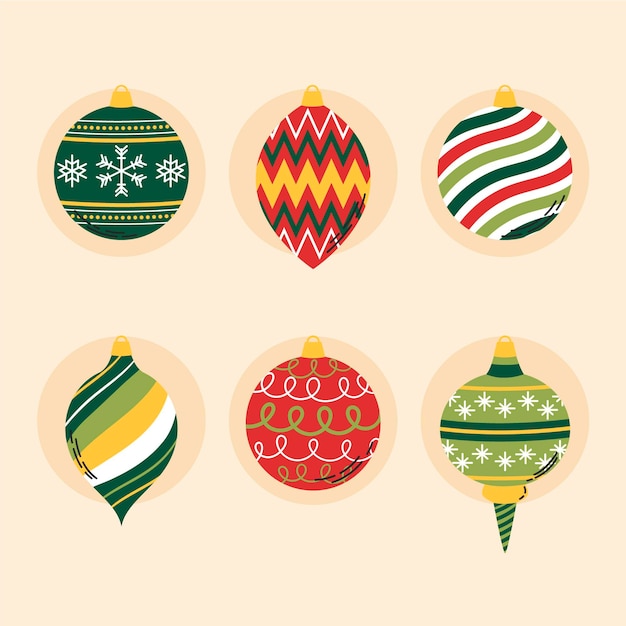 Бесплатное векторное изображение Ручной обращается плоский рождественский шар украшения коллекции