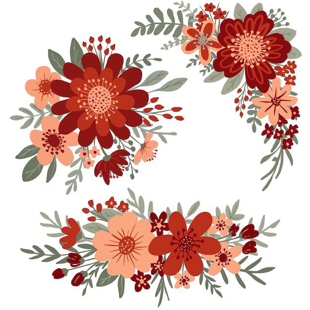 Бесплатное векторное изображение Коллекция рисованной плоской цветочной композиции
