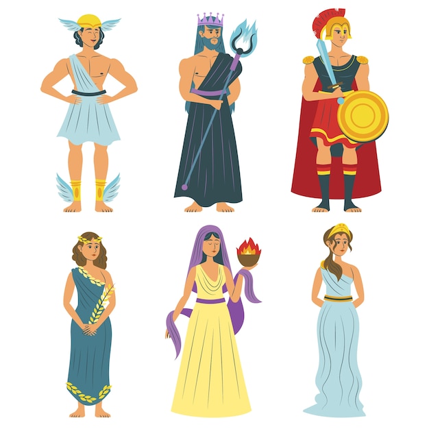 Бесплатное векторное изображение Ручной обращается плоский дизайн коллекции персонажей греческой мифологии