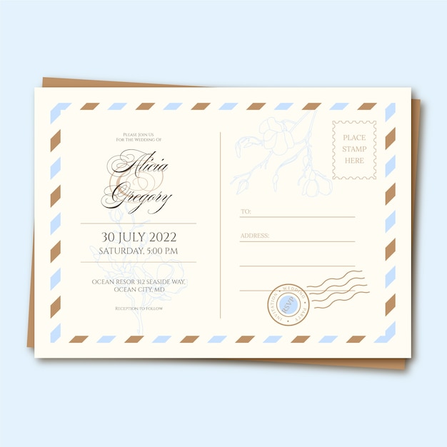 Бесплатное векторное изображение Ручной обращается плоский дизайн открытки свадебные приглашения