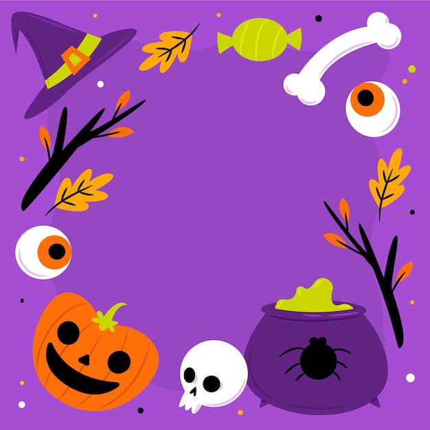 Бесплатное векторное изображение Ручной обращается плоский шаблон рамки хэллоуина