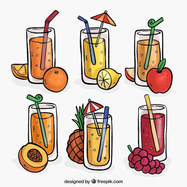 Free vector hand-drawn fruit juice set