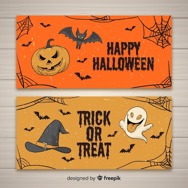 Бесплатное векторное изображение Ручные образы баннеров на хэллоуин