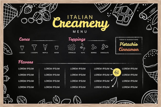 Free vector hand drawn ice cream blackboard menu