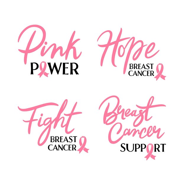 Нарисованный от руки международный день борьбы с раком груди, коллекция этикеток