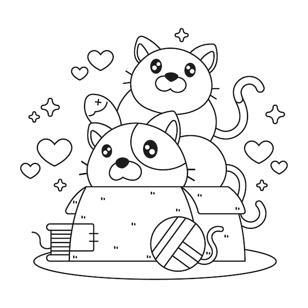 Ручная раскраска каваи с кошками