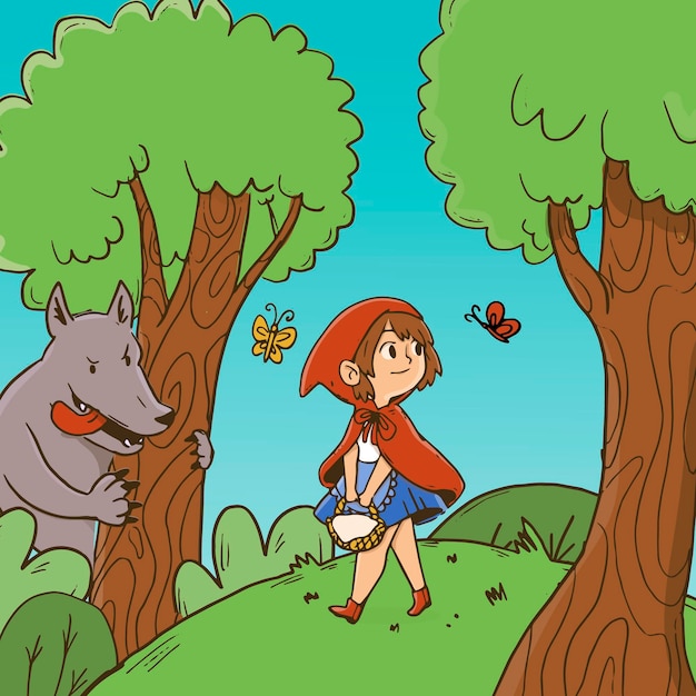 Free vector hand drawn little red riding hood illustration