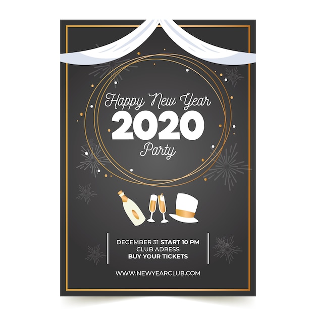 Бесплатное векторное изображение Ручной обращается шаблон плаката партии новый год 2020