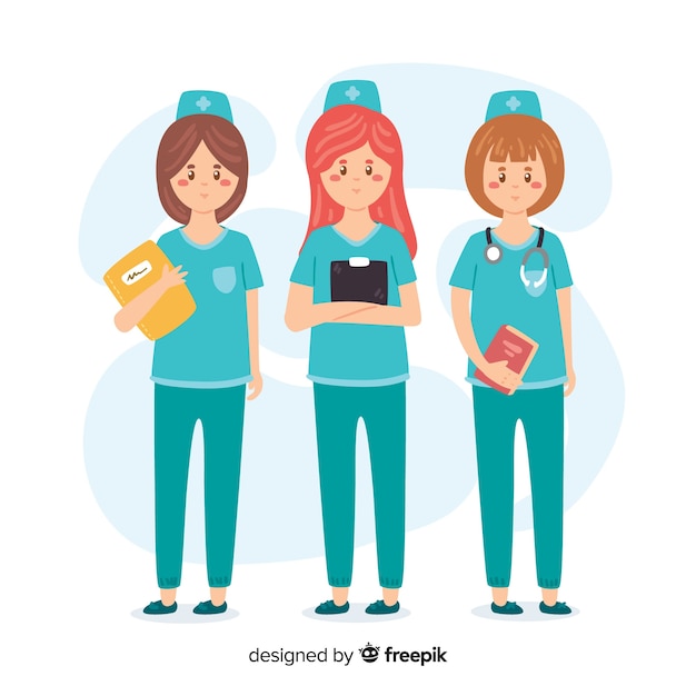Бесплатное векторное изображение Нарисованная рукой команда медсестры