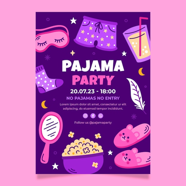 Бесплатное векторное изображение Приглашение на вечеринку в пижаме от руки