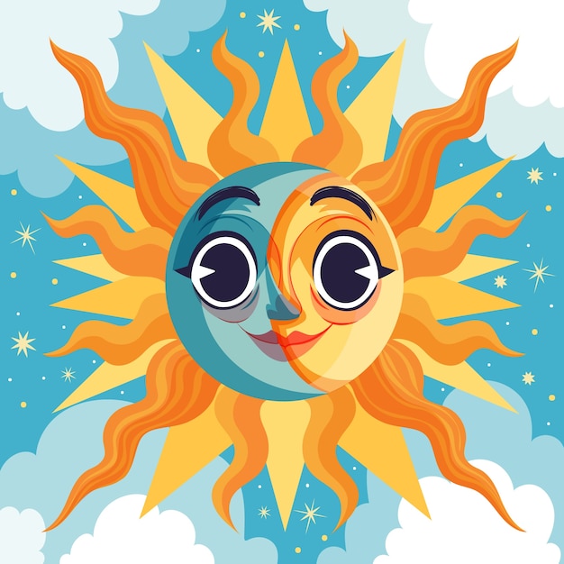 Бесплатное векторное изображение Нарисованная рукой иллюстрация рисунка солнца и луны
