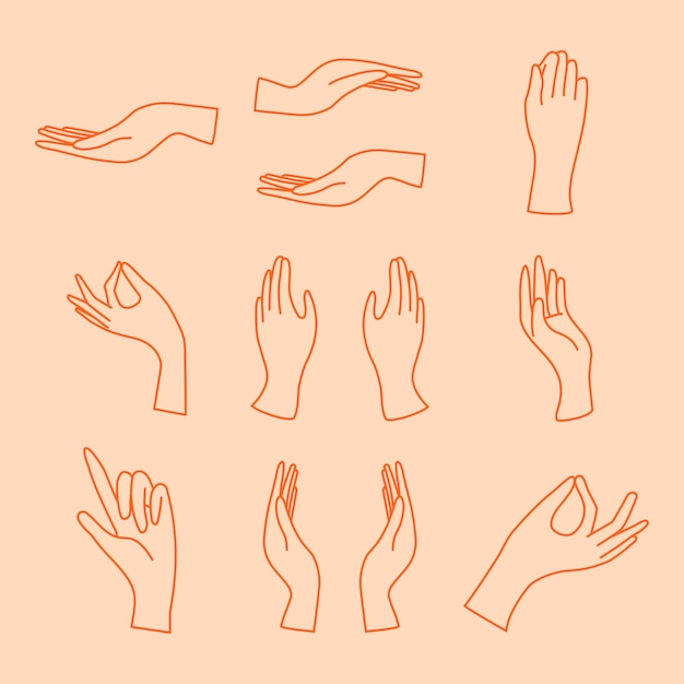 Free vector hand gesture sticker, minimal line art illustrations set vector
