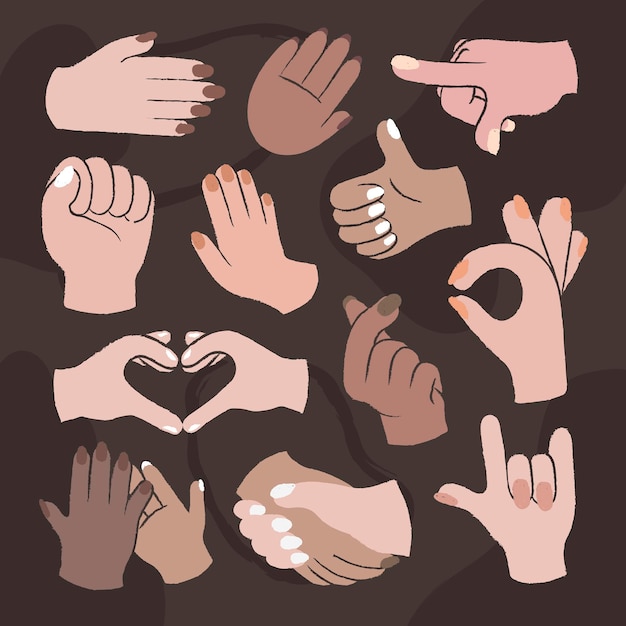 Бесплатное векторное изображение Наклейки жест рукой, набор векторных смешанных разнообразных людей