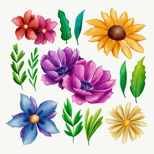 Бесплатное векторное изображение Ручная роспись акварельной цветочной коллекцией