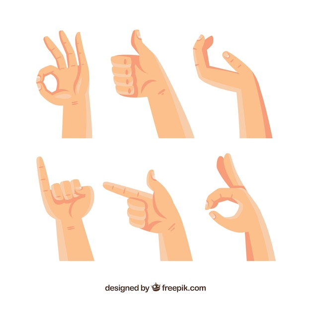 Free vector hands collection with different poses in flat style