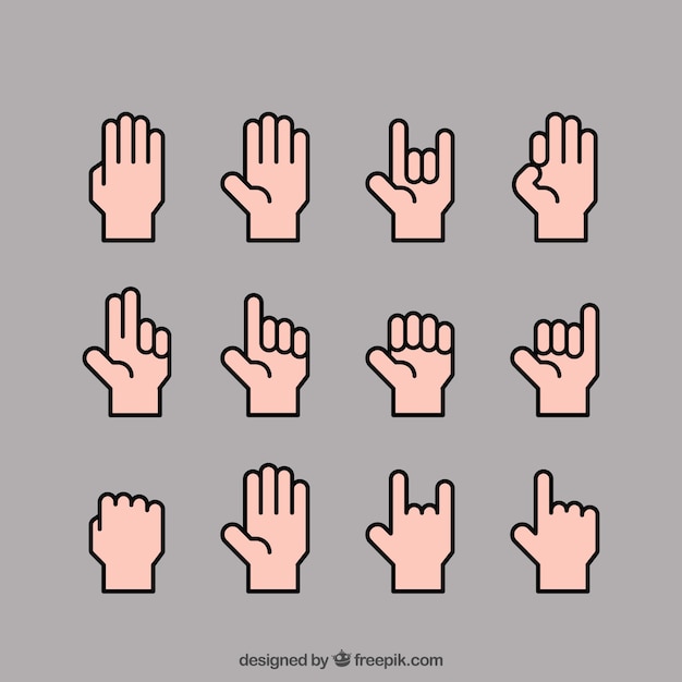 Free vector hands collection with different poses in flat syle