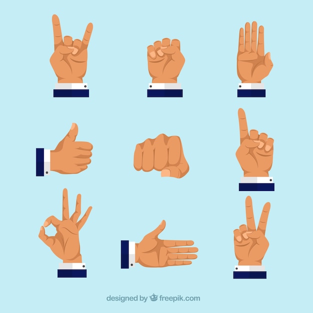 Бесплатное векторное изображение Коллекция рук с разными позами в плоском стиле