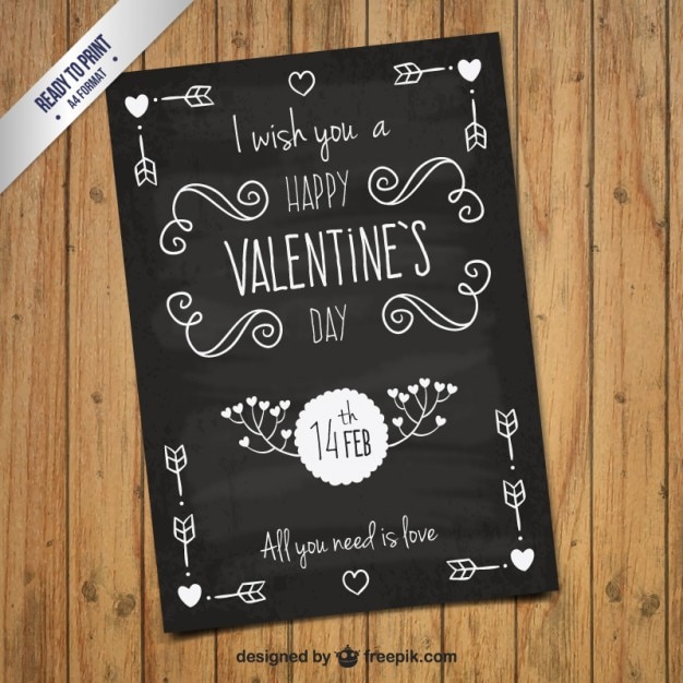 Free vector handwritten valentines day card in blackboard style