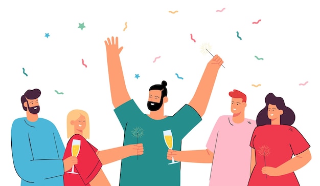 Бесплатное векторное изображение Счастливая группа людей, празднующих вместе