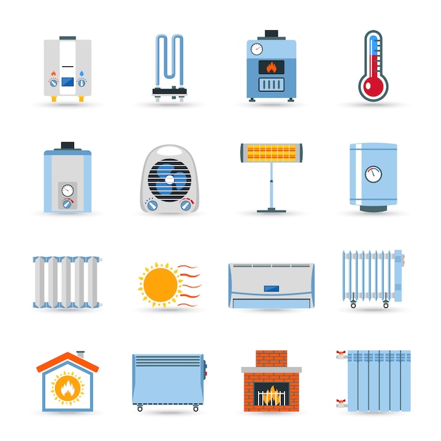 Free vector heating flat color icon set