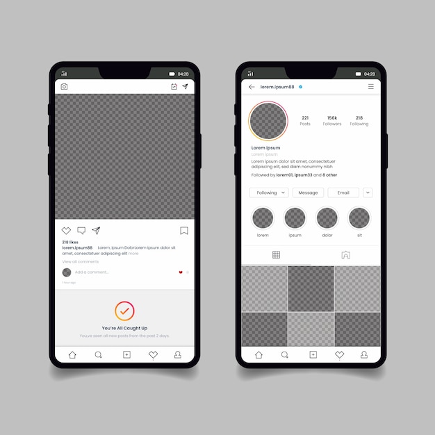 Шаблон интерфейса профиля Instagram с мобильным телефоном