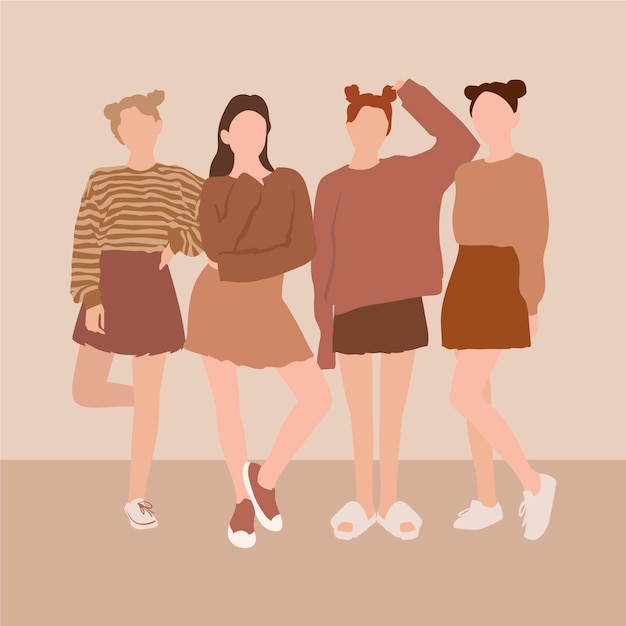 Free vector illustrated hand drawn group of women