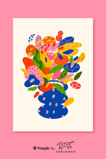 花と抽象的な花瓶のイラスト