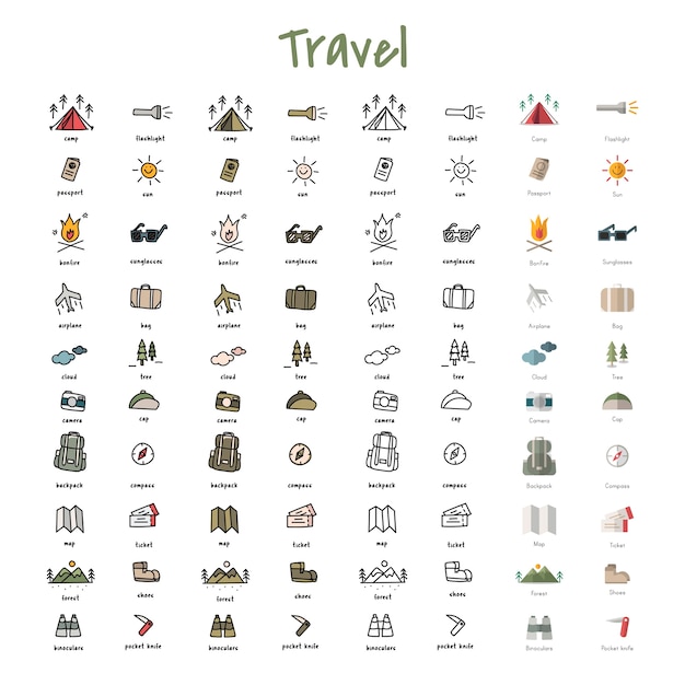 Free vector illustration drawing style of camping icons collection