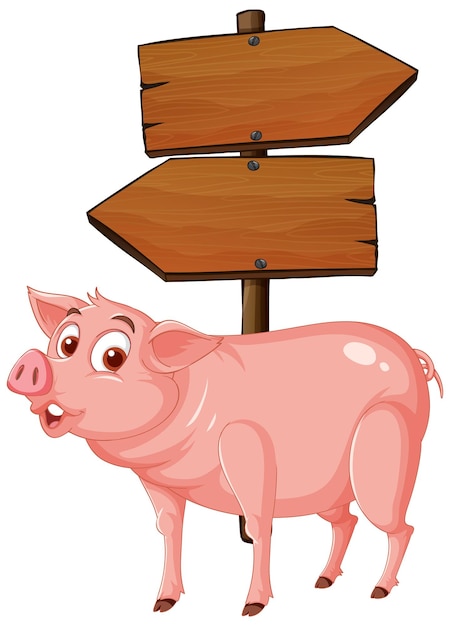 Бесплатное векторное изображение Изолированное деревянное знамя указателя со свиньей