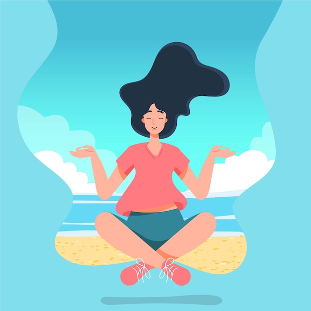 Бесплатное векторное изображение Органический плоский человек мирно медитирует