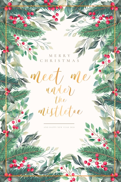Бесплатное векторное изображение Прекрасная акварельная рождественская открытка с цитатой