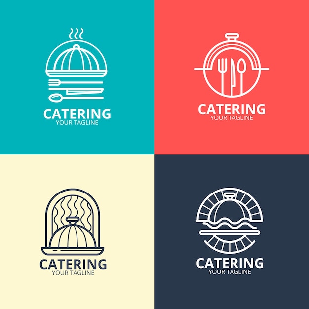 Бесплатное векторное изображение Линейные плоские логотипы общественного питания