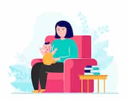 Бесплатное векторное изображение Мать сидит в кресле и держит маленького ребенка