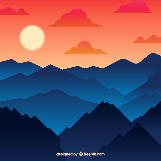 Free vector mountainous landscape background at sunset