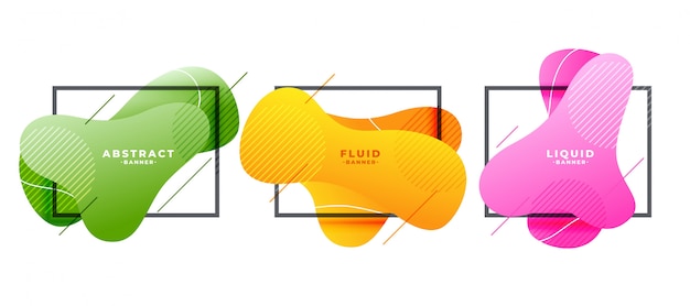 Free vector modern fluid shape frames banner in three colors