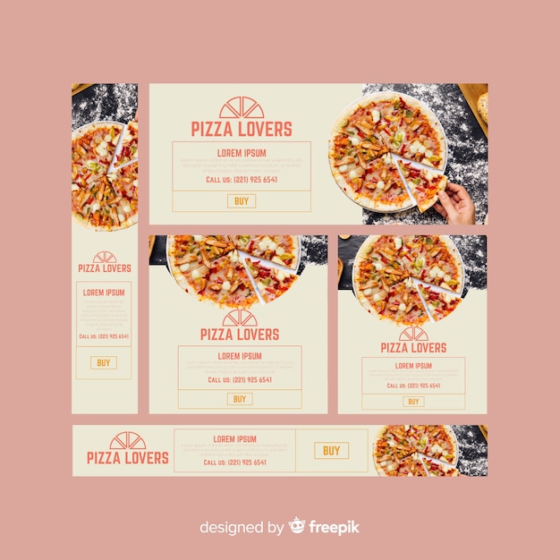 Бесплатное векторное изображение Современные баннеры пиццерии с фотографией