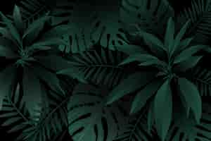 Бесплатное векторное изображение Монохромный зеленый реалистичный темный тропический фон листья