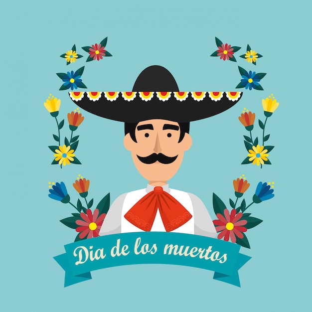 Free vector mexican mariachi with hat and flowers to event