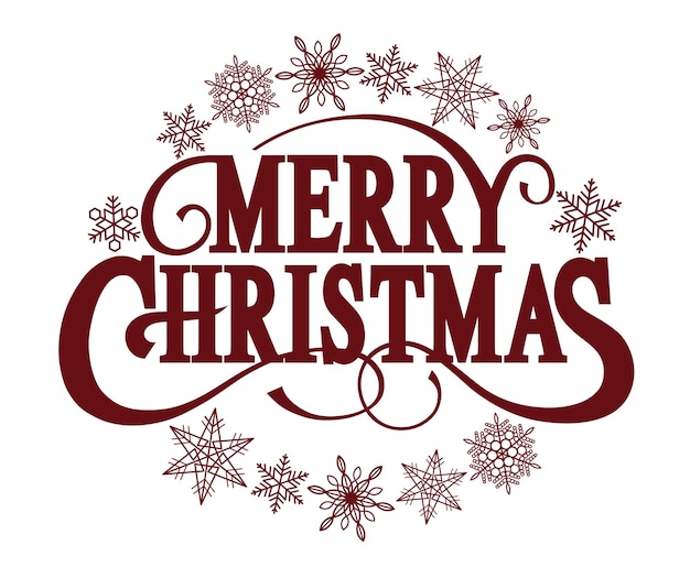 Бесплатное векторное изображение Счастливого рождества декоративный логотип с swash и снежинки, изолированные на белом фоне вектор плохо