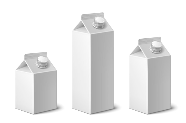 Бесплатное векторное изображение Картонная коробка для молока или сока 3d белая пустая макетная упаковка