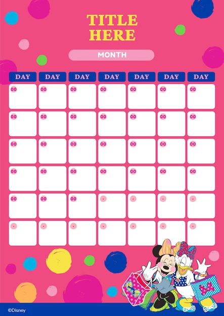 Minnie Mouse Monthly Calendar