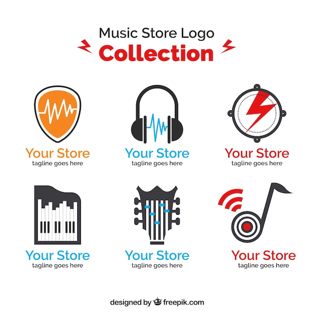Music store logo collection with flat design