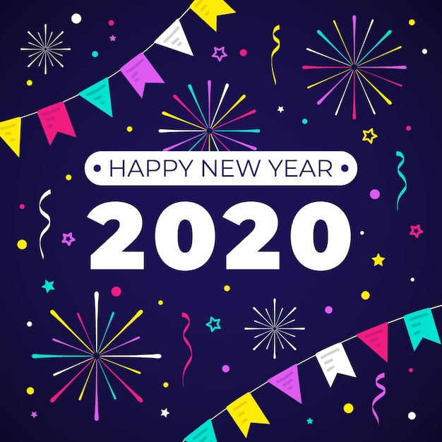 Бесплатное векторное изображение Новый год 2020 в плоском дизайне