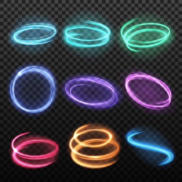 Free vector neon blurry motion circles set