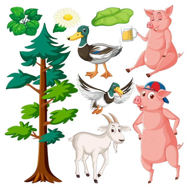 Бесплатное векторное изображение Набор персонажей смешанной животноводческой фермы