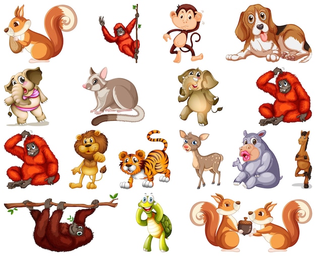 Бесплатное векторное изображение Набор животных мультипликационный персонаж