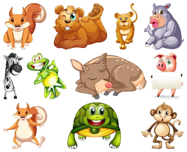 Бесплатное векторное изображение Набор персонажей мультфильмов о животных