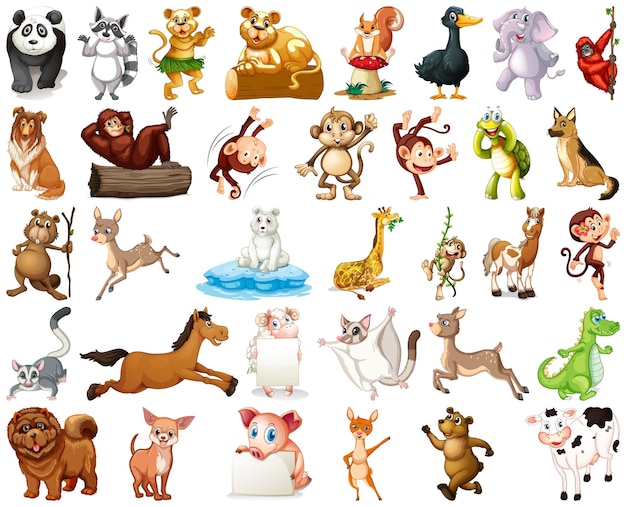 Бесплатное векторное изображение Набор персонажей мультфильмов о животных